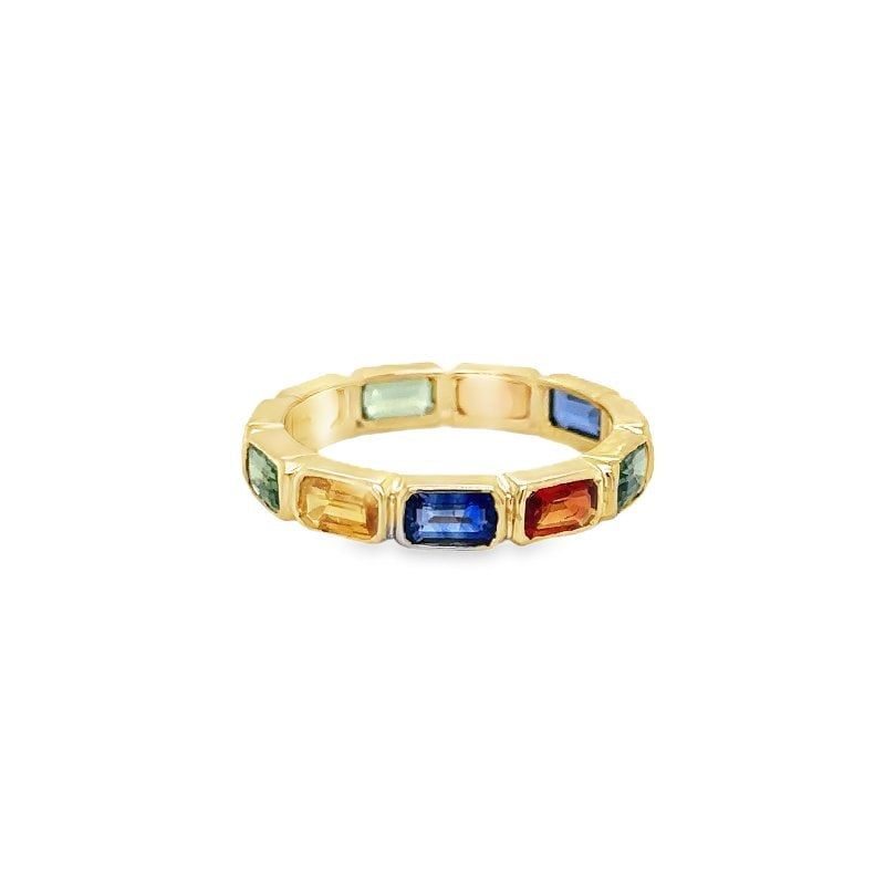 14KT YELLOW GOLD MULTI SAPPHIRE RING: 14KT GOLD WT. APPROX. 2.70 GRAMSMULTI SAPPHIRE WT. APPROX. 4.85 CARAT / 11 PCSSIZE: 7
