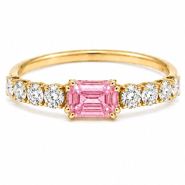 14KT GOLD PINK SAPPHIRE AND DIAMOND RING: 14KT YELLOW GOLD DIAMOND AND PINK SAPPHIRE RING14KT GOLD WT. APPROX. 1.21 GRAMDIAMOND WT. APPROX. 0.62 CT / 10 PCS.PINK SAPPHIRE WT. APPROX. 0.35 CTRING SIZE - 7