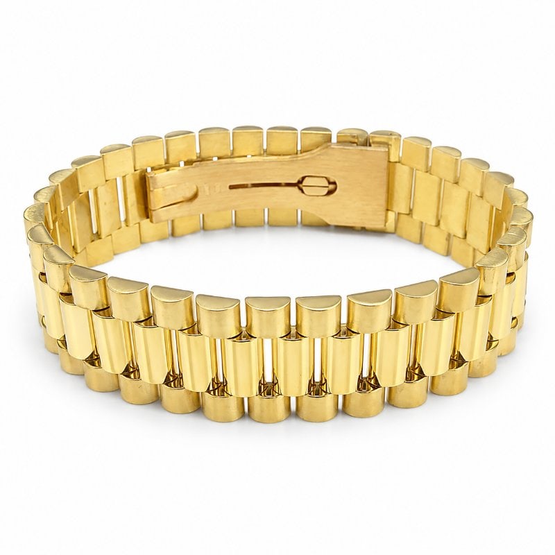 14KT GOLD ROLEX PRESIDENTIAL LINK BRACELET: 14KT GOLD ROLEX PRESIDENTIAL LINK BRACELET 8"14KT GOLD WT. APPROX. 90 GRAMLENGTH 8" LONGWIDTH APPROX.- 20 MMTHICKNESS APPROX.- 3.3 MM