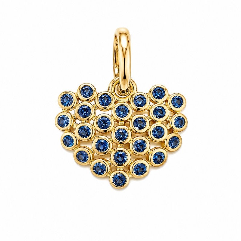 14KT GOLD BLUE SAPPHIRE HEART PENDANT: 14KT. YELLOW GOLD BLUE SAPPHIRE HEART PENDANT14KT. YELLOW GOLD WT. APPROX. 0.83 GRAMBLUE SAPPHIRE WT. APPROX. 0.30 CT / 26 PCSSIZE: APPROX. 11 MM X 13 MM