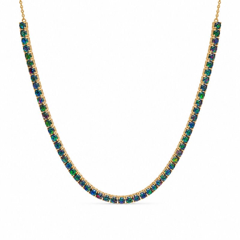 14KT GOLD OPAL NECKLACE: 14KT GOLD OPAL NECKLACE 18"14KT. GOLD WT. APPROX. 7.252 GRAMOPAL WT. APPROX. 7.09 CT/ 59 PCS