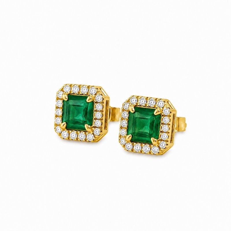 14KT GOLD DIAMOND AND EMERALD EARRING (8X8 MM) (1 of 1)