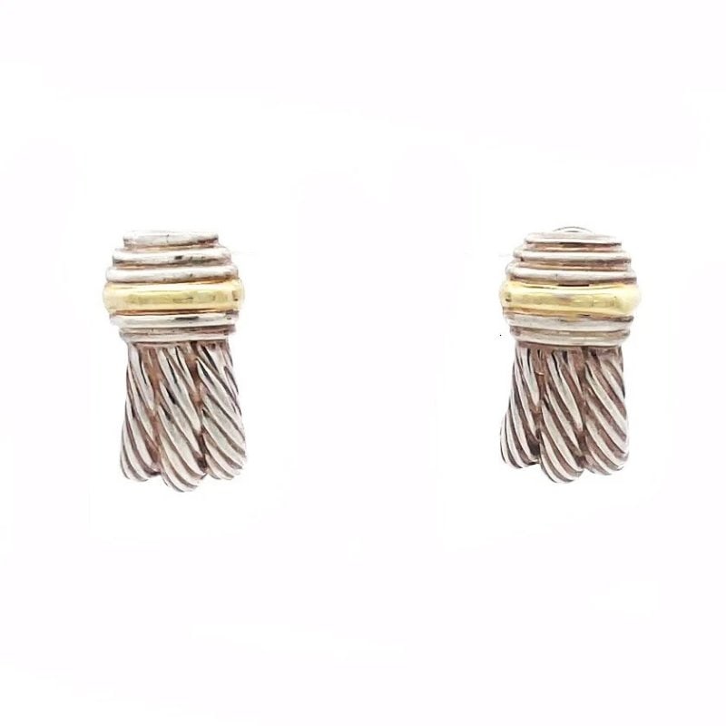 David Yurman Cable Earrings Sterling Silver 14k Yellow Gold Omega Back