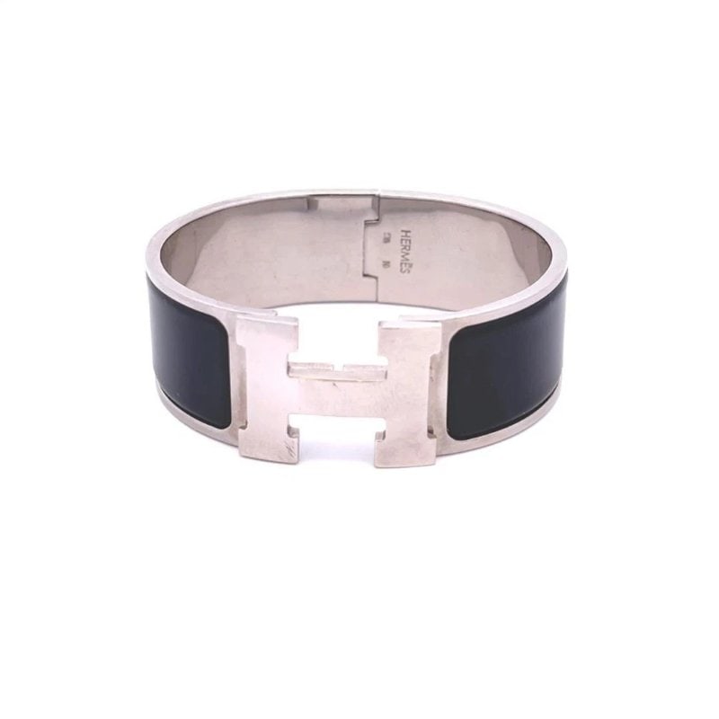 Hermes Enamel Silver Bracelet 20mm Wide H Bangle (1 of 6)