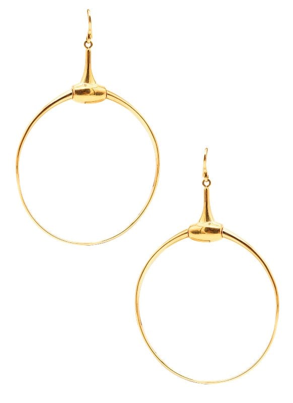 GUCCI Vintage Dangle Horse-Bits Circles Hoops Earrings In Solid 18Kt Yellow Gold: Horse-bits dangle circles earrings designed byÂ Gucci.This is a vintage pair of dangle drops earrings created in Milano Italy by the fashion and jewelry house ofÂ Gucci back in the