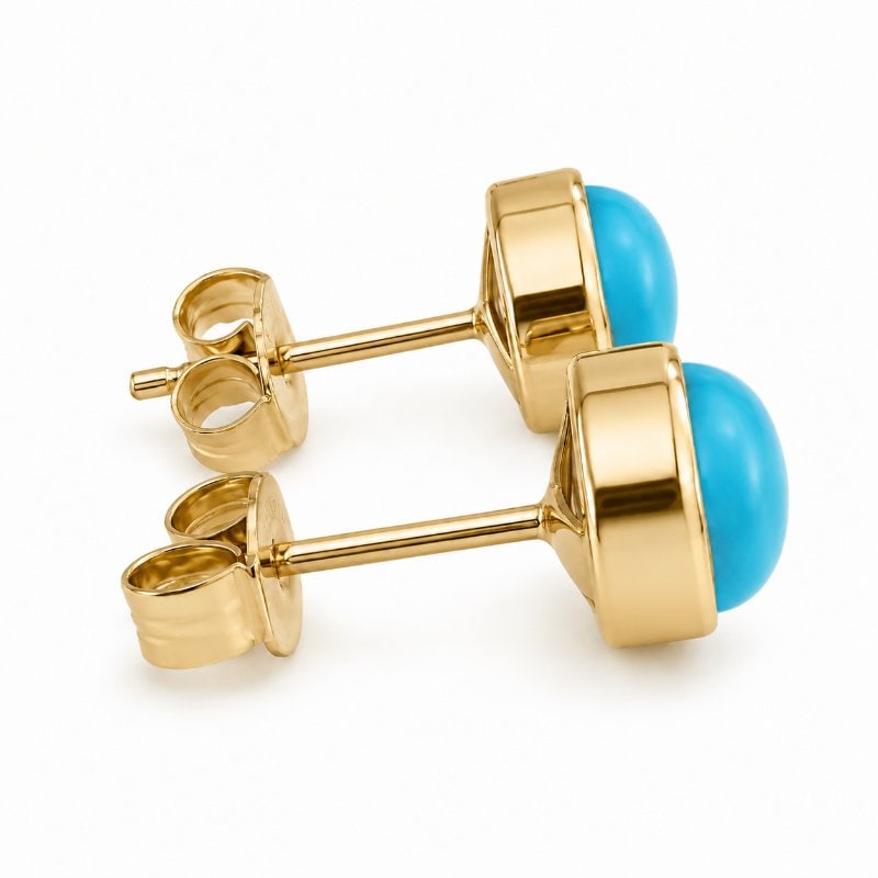 14KT GOLD TURQUOISE EARRING STUDS: 14KT GOLD SLEEPING BEAUTY TURQUOISE EARRING STUDS14KT GOLD WT. APPROX. GRAMTURQUOISE WT. APPROX. CARAT / 2 PCSSIZE APPROX. - 8 MM