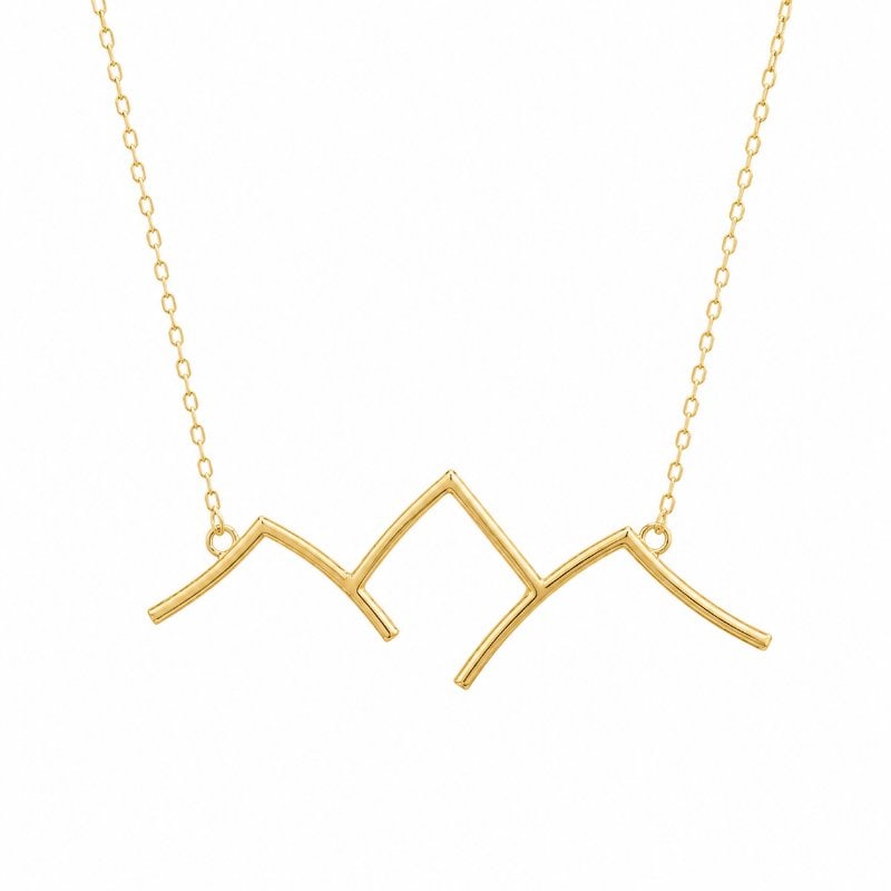 14KT YELLOW GOLD MOUNTAIN NECKLACE: 14KT YELLOW GOLD MOUNTAIN PEAK NECKLACE 20"14KT GOLD WT. 3.00 GRAM20-INCH-LONG ADJUSTABLE RING AT 18" AND 19"PENDENT SIZE: APPROX: 62 X 22 MM