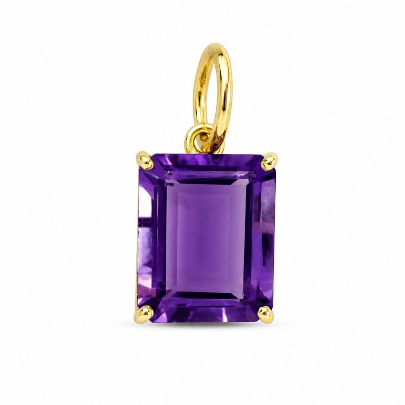 14KT YELLOW GOLD AMETHYST PENDANT: 14KT YELLOW GOLD AMETHYST EMERALD SHAPE PENDANT14KT GOLD WT. APPROX. 0.54 GMWT. APPROX. 3.20 CARAT / 1 PCSSIZE:APPROX: 8 X 11 MM