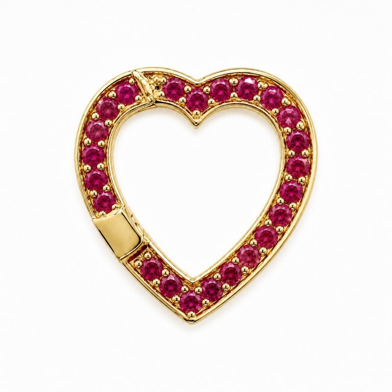 14KT YELLOW GOLD HEART SHAPE RUBY PUSH LOCK: 14KT GOLD WT. APPROX. 0.76 GRAMRUBY WT. APPROX. 0.14 CARATLOCK SIZE: 11.5 MM X 12.5 MM