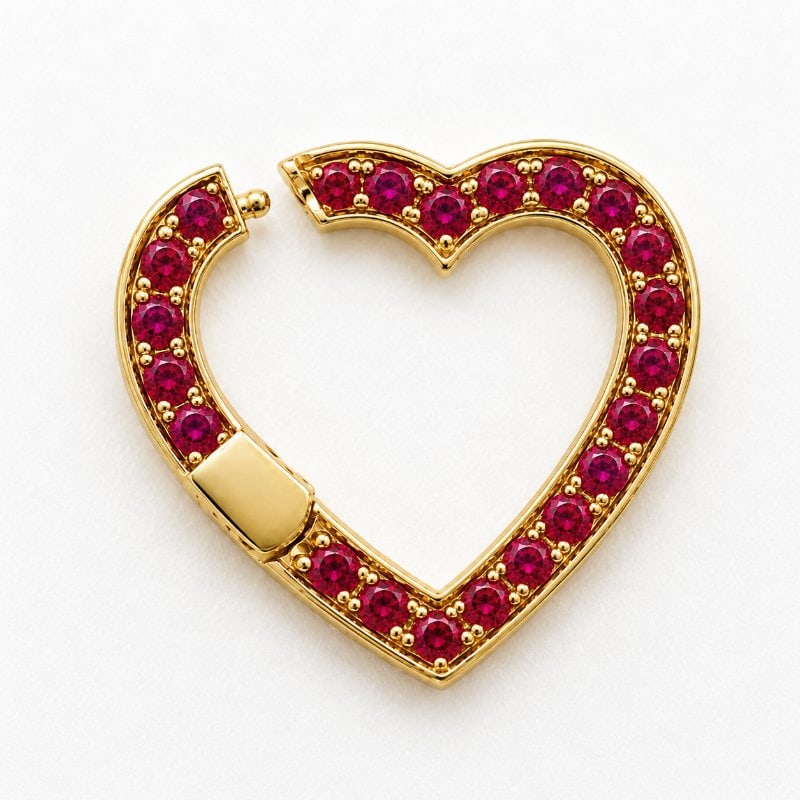14KT YELLOW GOLD HEART SHAPE RUBY PUSH LOCK - 2