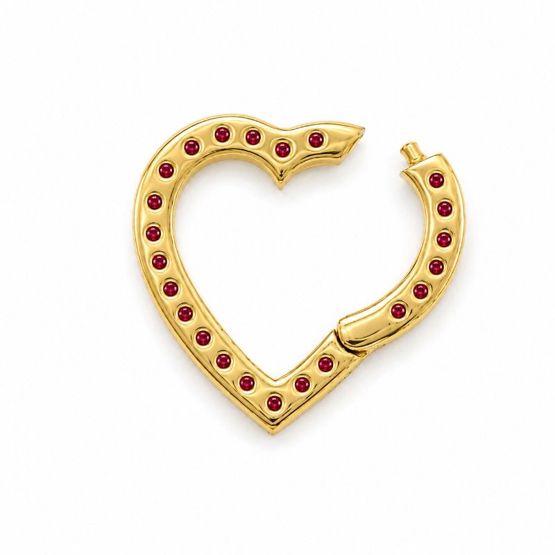 14KT YELLOW GOLD HEART SHAPE RUBY PUSH LOCK - 3