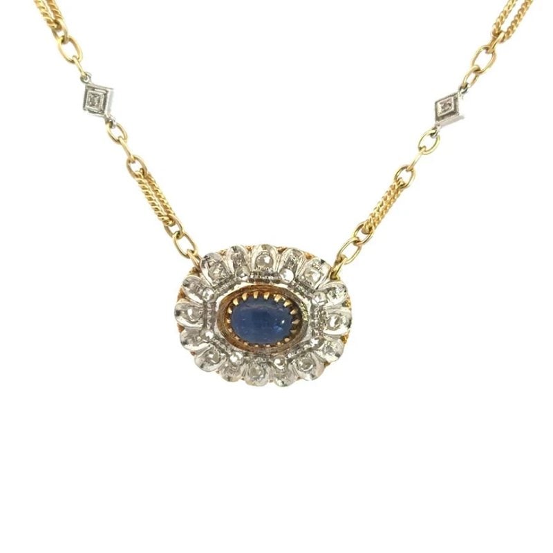 Diamond Gold Pendant Necklace Lapis 18k 14k Two Tone Gold Vintage (1 of 7)