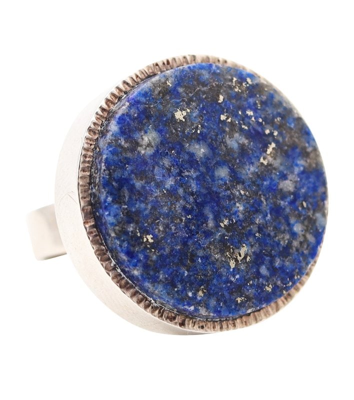 JENS POUL ASBY 1970 Denmark Sculptural Cocktail Ring In .925 Sterling With Sodalite: A Danish modernist ring designed by Jens Poul AsbyA very interesting geometric ring created in Denmark during the modernist period by artist jeweler Jens Poul Asby, back in the 1970. This beautiful ri