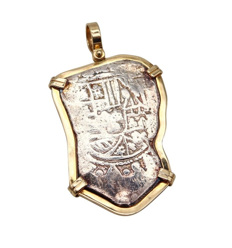 MEL FISHER Spanish Colonial 1715 Shipwreck 8 Reales Mount In 14Kt Gold Frame (1 of 8)