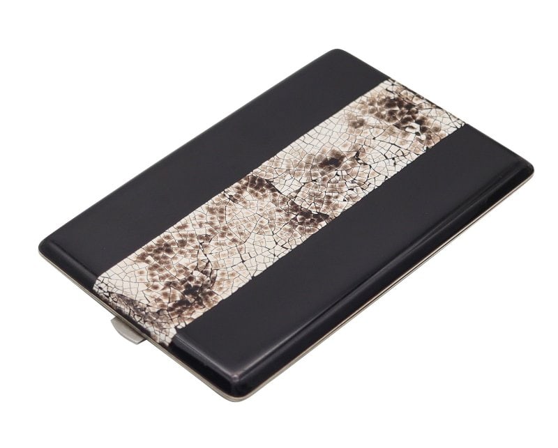 FRENCH 1925 Art-Deco Black Lacquer & White Egg-Shell Lacquer Cigarette Case: A French art deco modernist cigarette case.This is a gorgeous cigarettes case created in Paris France during the art deco period, back in the 1925-1930. The case has been crafted in a rectangular shap