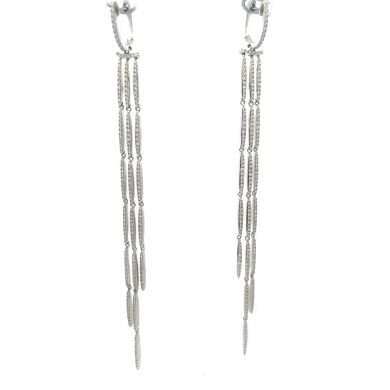 Diamond Gold Long Earrings 14k White Pave Set Drop Dangle Style 4.6" L (1 of 7)