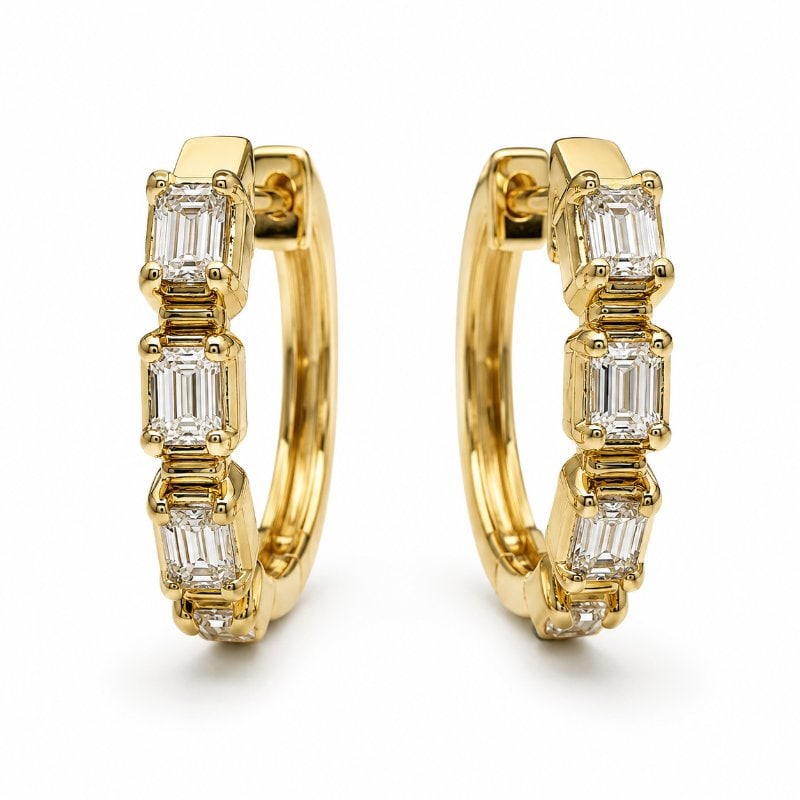 14KT YELLOW GOLD DIAMOND HOOP EARRING: 14KT GOLD WT. APPROX. 2.43 GRAMDIAMOND WT. APPROX. 0.6 CARAT / 8 PCS.SIZE APPROX. - 16 X 17 MM WIDTH: 3.5 MM