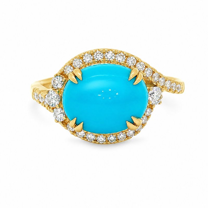 14KT GOLD TURQUOISE AND DIAMOND RING (1 of 4)
