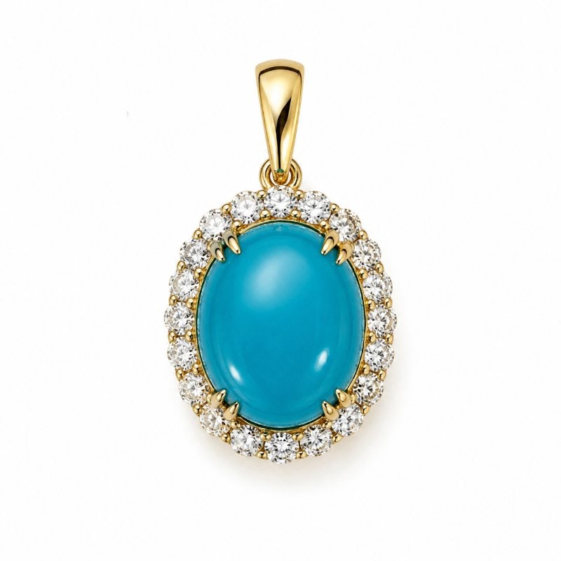 14KT GOLD TURQUOISE DIAMOND PENDANT: 14KT GOLD WT. APPROX. 1.75 GRAMDIAMOND WT. APPROX. 0.67 CARATTURQUOISE WT. APPROX. 4.23 CARAT / 1 PCSSIZE:APPROX: 15 X 17 MM (WITHOUT LOOP)