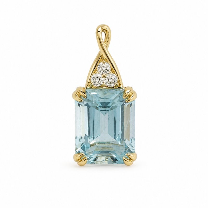14KT GOLD AQUAMARINE DIAMOND PENDANT (1 of 1)