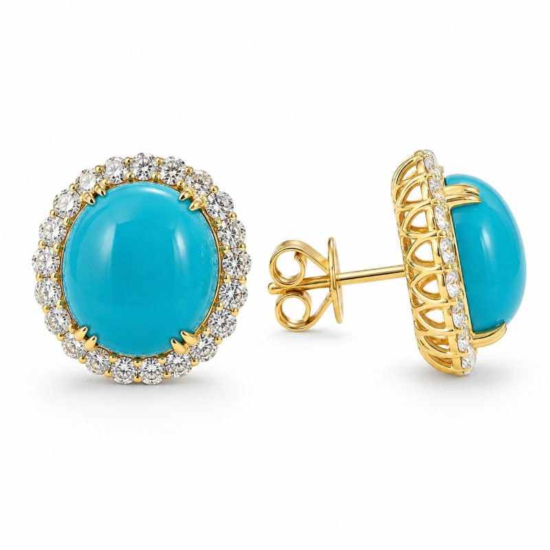 14KT GOLD TURQUOISE DIAMOND EARRINGS (1 of 1)
