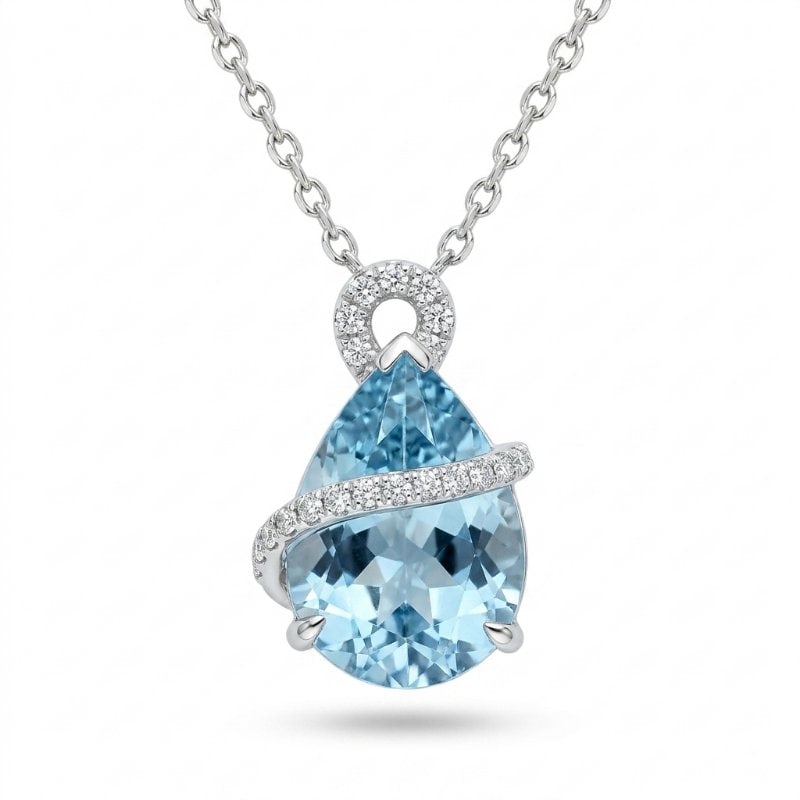 14KT GOLD AQUAMARINE DIAMOND NECKLACE: 14KT GOLD WT. APPROX. 1.75 GRAMDIAMOND WT. APPROX. 0.05 CARATAQUAMARINE WT. APPROX. 1.55 CARATLENGTH: 18 INCHES