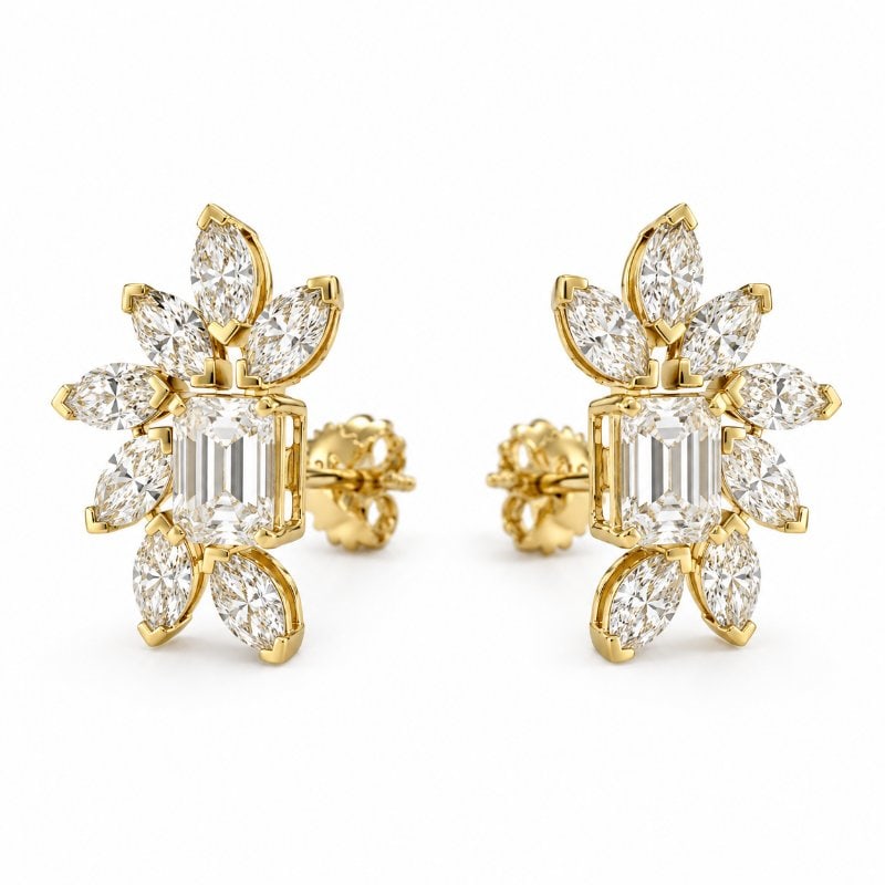 14KT YELLOW GOLD MARQUISE DIAMOND FLORAL STUD EARRINGS (1 of 2)