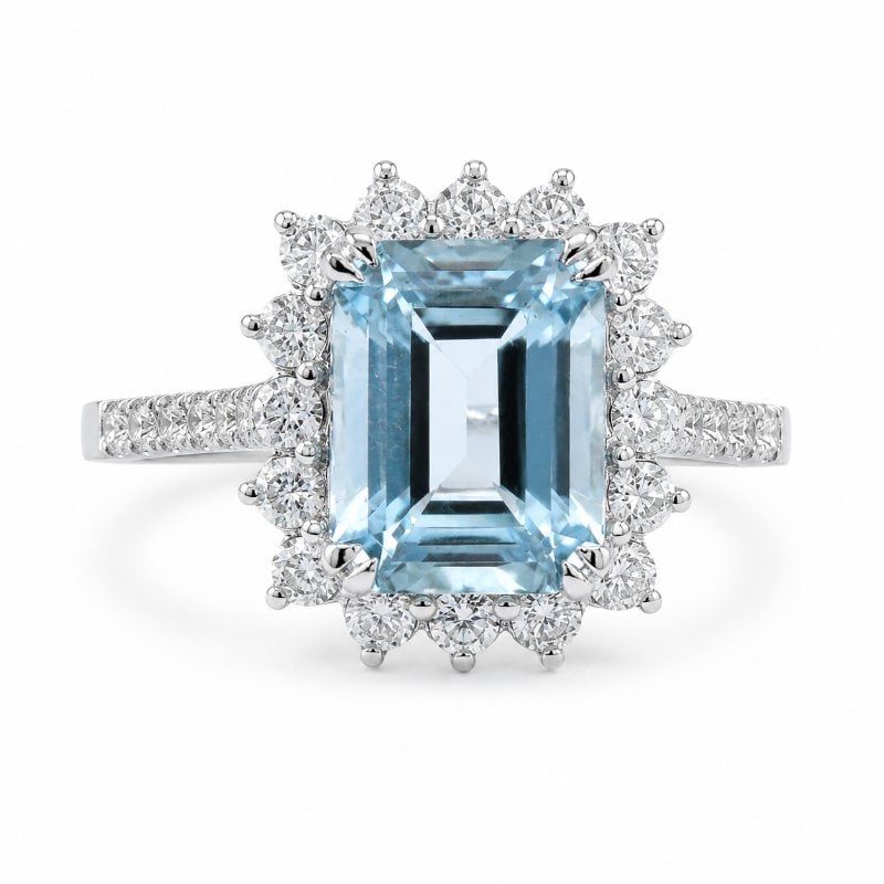 14KT GOLD AQUAMARINE DIAMOND RING (1 of 2)