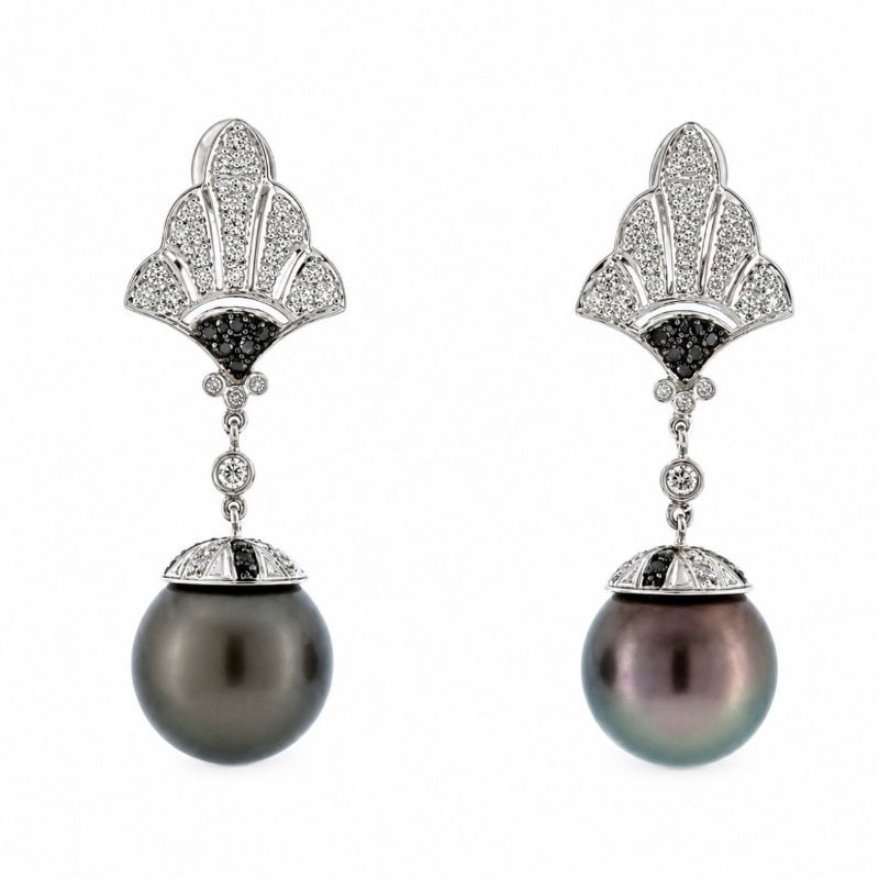 18K White Gold South Sea Tahitian Pearl & Diamond Drop Earrings (1 of 5)
