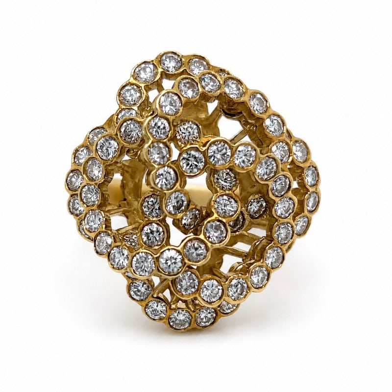 18K Yellow Gold 3.00 Ct. Diamond Ring: 18K Yellow Gold 3.00 Ct. Diamond Ring Weighing 11.8 gramsSet with app. 65 Diamonds weighing app. 3.00 Ct. F-G Color, VVS-VS ClarityRing Size 7.25