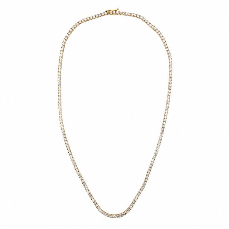 14K Yellow Gold 9.40 Ct. Diamond Tennis Necklace: 14K Yellow Gold 9.40 Ct. Diamond Tennis Necklace Weighing 15.9 gramsSet with 167 Diamonds weighing app 9.40 Ct. F-G Color, VVS-VS Clarity16.5 inches in length