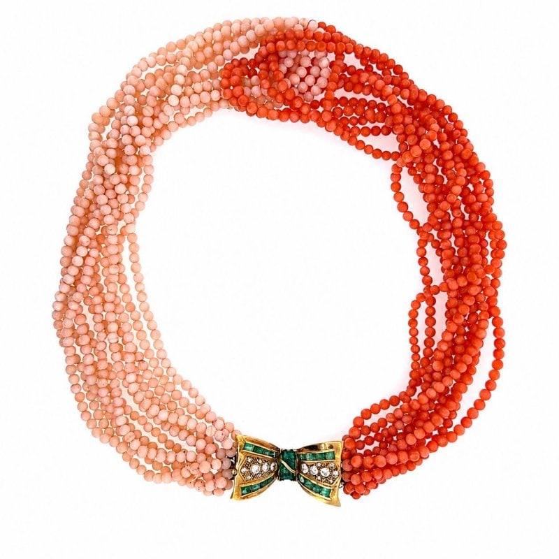 18K Yellow Gold Coral Bead Necklace (1 of 4)