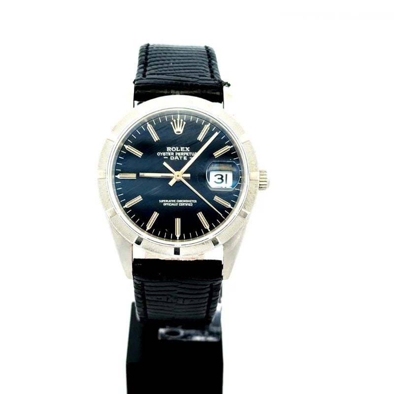 Rolex Oyster Date Men's Watch Steel Black Dial Leather Band #15210 (1 of 8)
