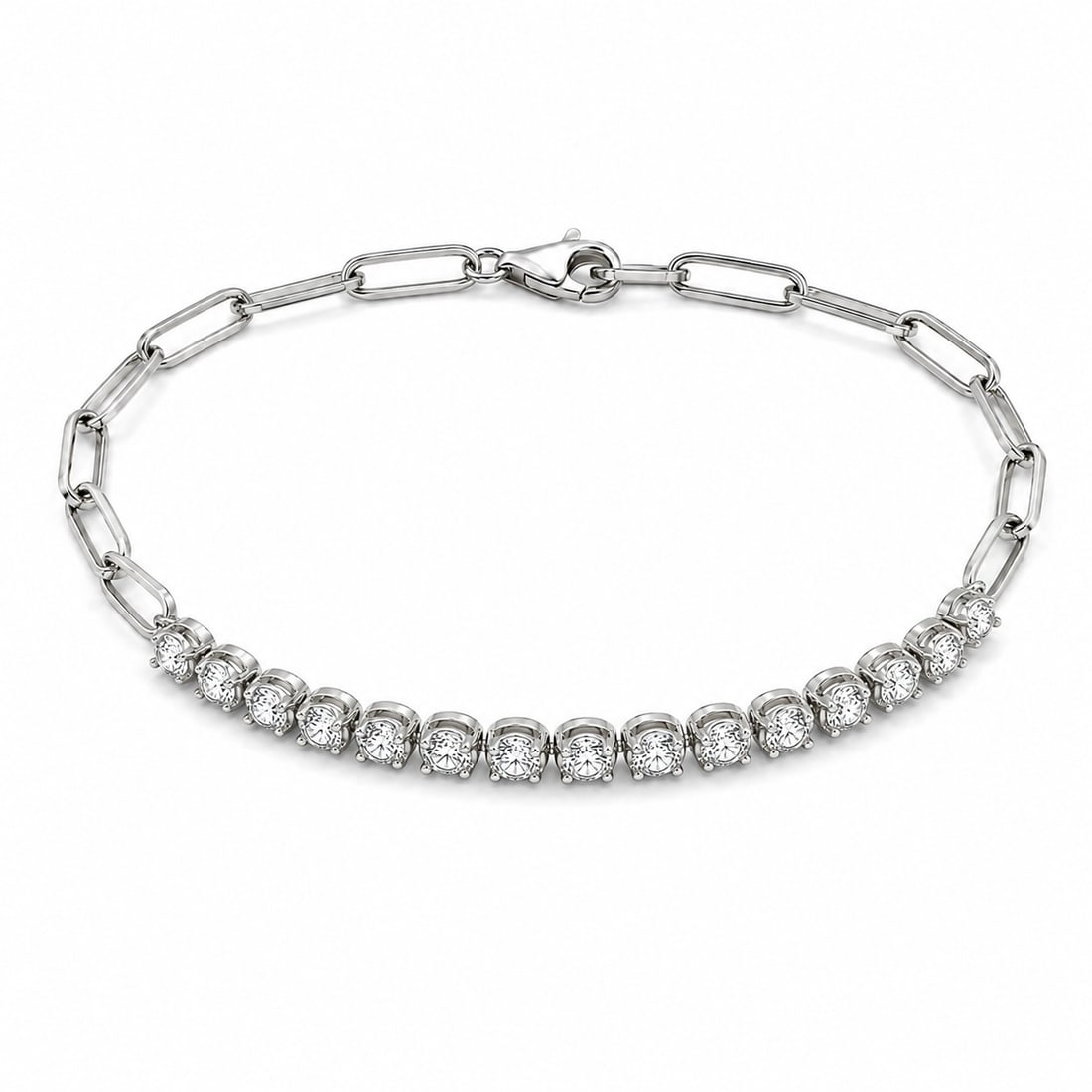 14KT WHITE GOLD DIAMOND TENNIS BRACELET WITH PAPERCLIP (1 of 1)