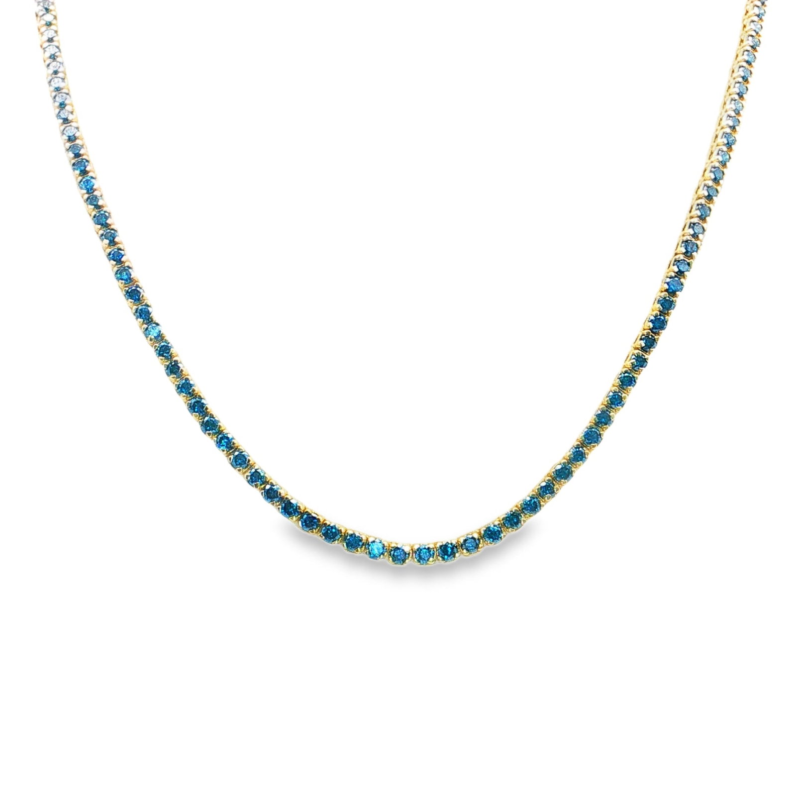 14KT GOLD BLUE DIAMOND BEZEL TENNIS NECKLACE (1 of 3)