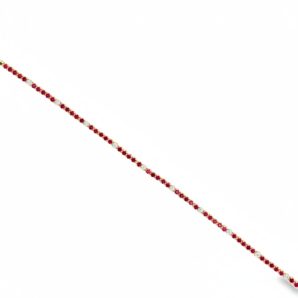 14KT YELLOW GOLD RUBY AND DIAMOND TENNIS BRACELET (1 of 2)