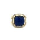 David Yurman Lapis Albion Gold Ring Diamond 18k Yellow Gold Cable Style: This bold and beautiful David Yurman ring is from the Albion Collection; it is a stunning piece of fine jewelry crafted from 18k yellow gold featuring a square-shaped lapis lazuli stone in smooth beze