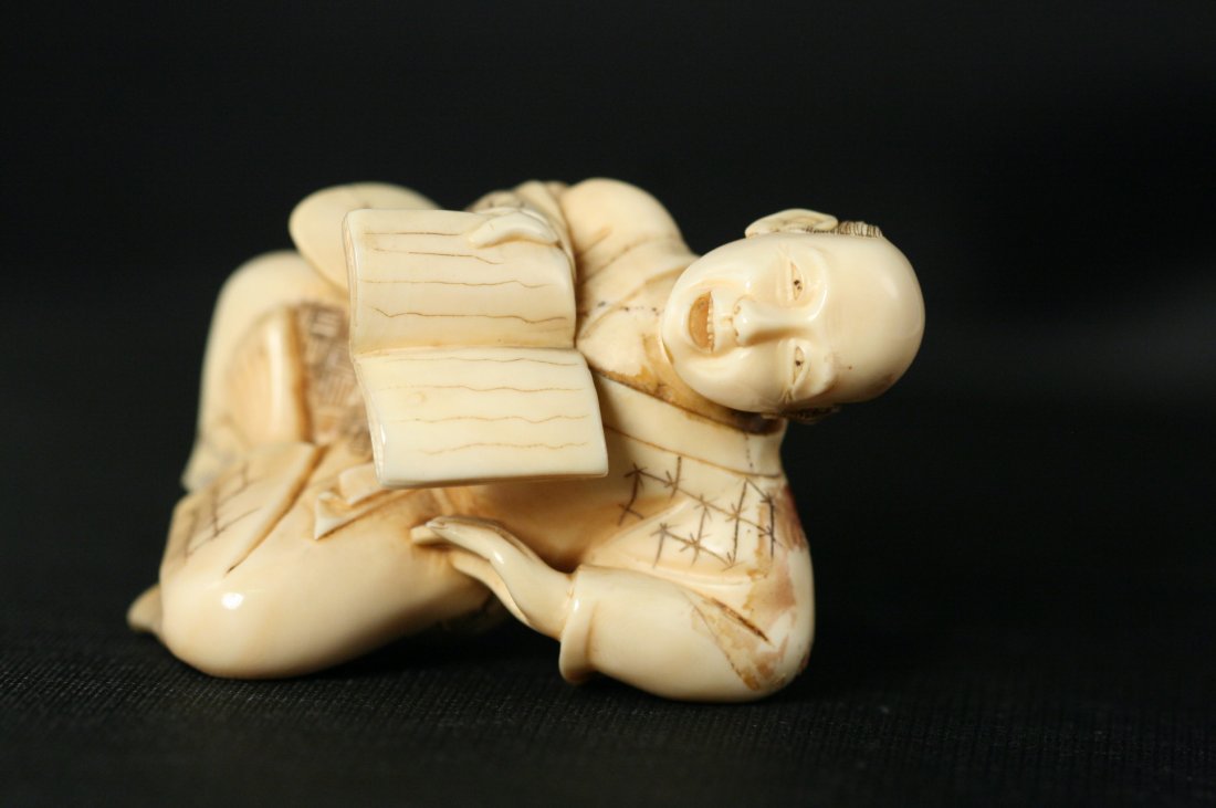 Antique Ivory Carving Of Man Reading Book