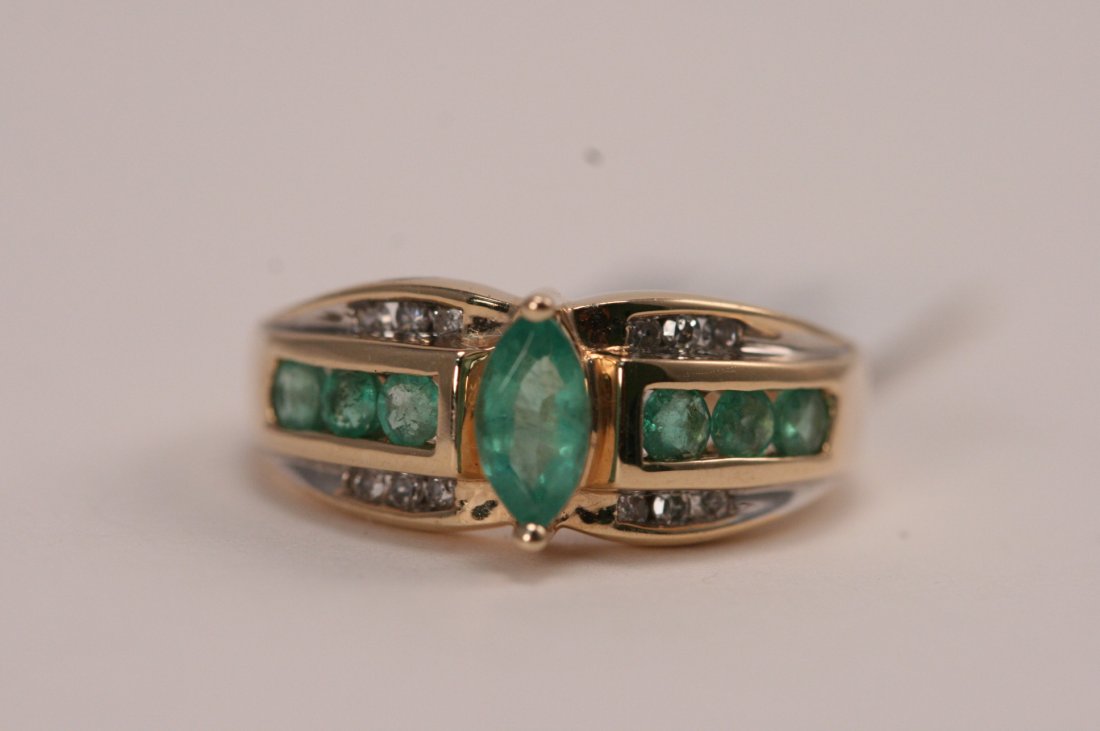 FABULOUS EMERALD AND 14K Y/G RING WITH DIAMONDS: 14K Y/G EMERALD AND DIAMOND RING VALUE $1175