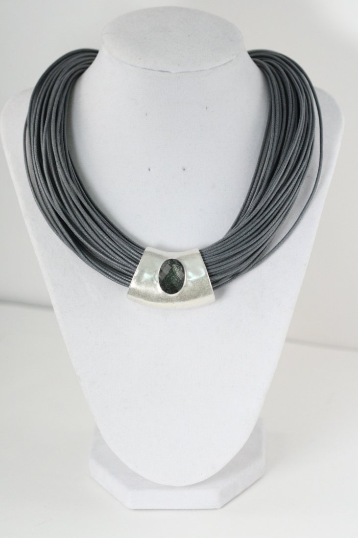 GREY NECKLACE WITH 18K GOLD OVERLAY OVER PEWTER PENDANT: GREY NECKLACE WITH 18K GOLD OVERLAY OVER PEWTER PENDANT