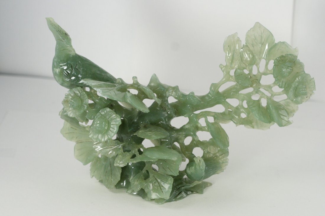 JADE CARVING OF BIRDS AND FLOWERS: JADE CARVING OF BIRDS AND FLOWERS