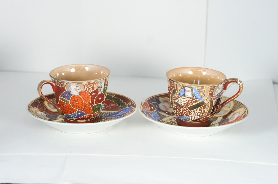 SET OF 2 JAPANESE TEA CUP SET: ADORABLE JAPANESE TEA SET FOR 2. VERY COLORFUL, GREAT CONDITION. MARKED.