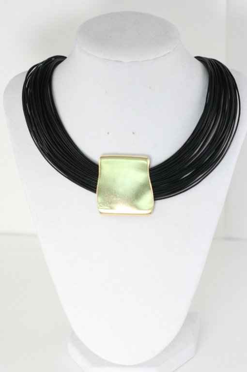 Pewter black necklace: 18kt gold over lay with pewter black necklace