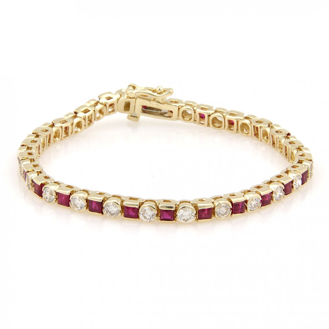 Estate 14K Yellow Gold Ruby & Diamond Tennis Bracelet - Sep 09, 2014