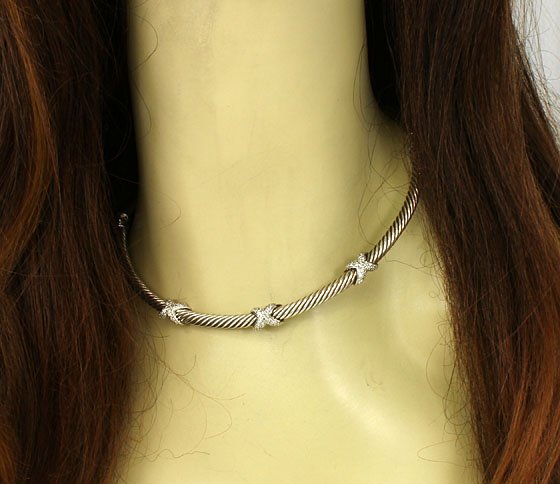 DAVID YURMAN STERLING, 18K GOLD & DIAMONDS NECKLACE: This is a designer David Yurman sterling silver, 18k gold and diamonds ladies choker necklace. The piece is exquisitely crafted in solid sterling silver with the classic Yurman spiral cable design ado
