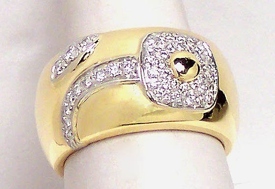 18k Yellow Gold .62ct Diamond Designer Chimento Ring: You are viewing an elegant and wide set gold & diamond Designer ring. It is crafted in solid 18k yellow gold, this lovely ring features a flower and leaf design and is decorated with sparkling round c