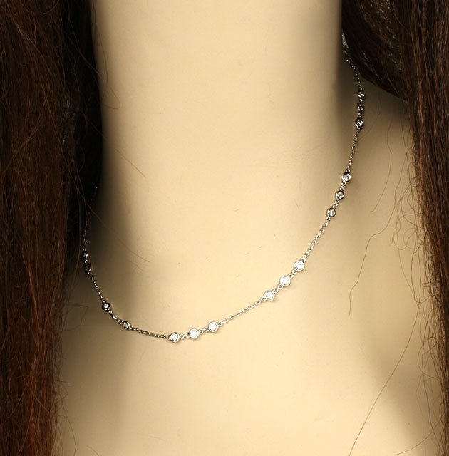 NEVER WORN 14K WHITE GOLD & 1.62 CTS. DIAMONDS BY THE: This is a new never worn 14k white gold diamonds by the yard ladies necklace. The piece is exquisitely crafted in solid 14k white gold with a smooth high polished finish adorned with 1.62 carats of be