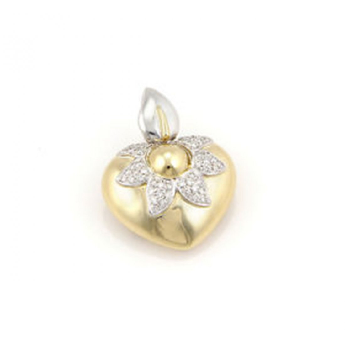 Chimento 18K Yellow Gold Diamond Flower Heart Designer: This authentic Chimento piece is finely crafted from solid 18k yellow gold. It features a lovely bubble heart along with a pave diamond flower which looks absolutely stunning when worn. It is fully si