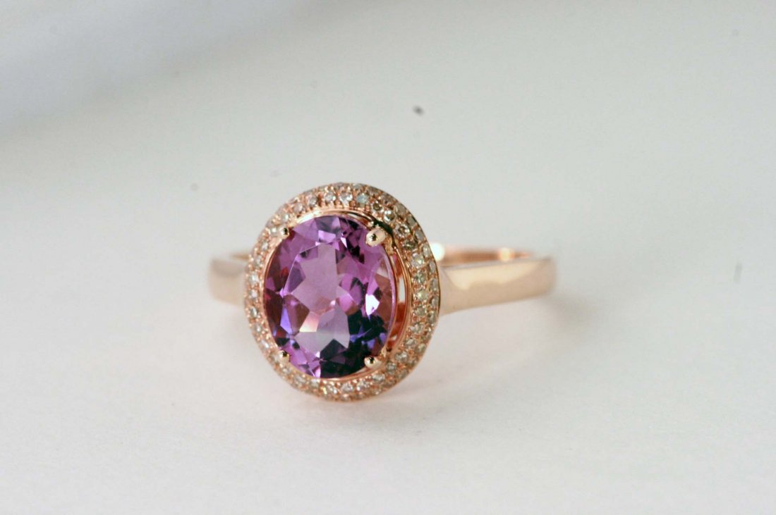 14K R/G AMETHYST AND DIAMOND LADIES RING (1 of 3)