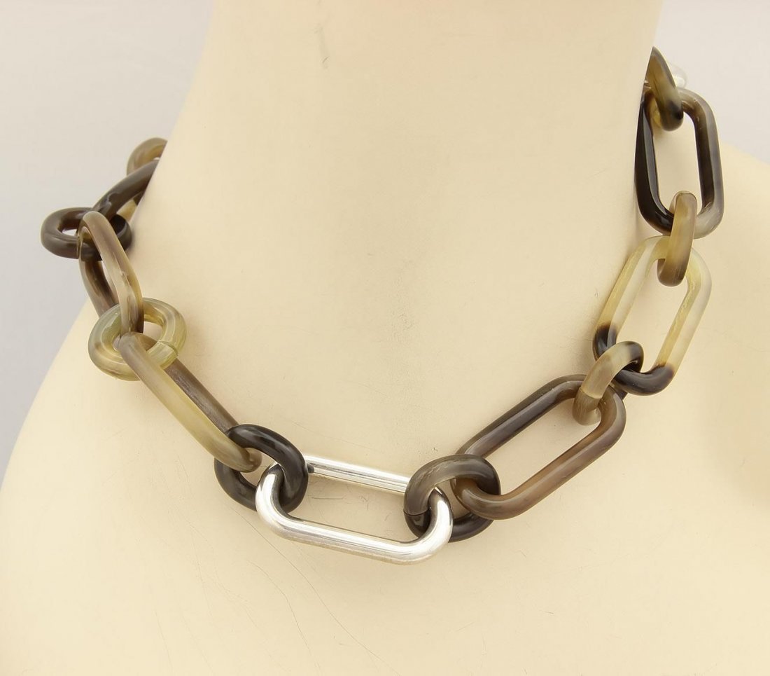 Hermes Buffalo Horn & Silver Large Link Chain Necklace (1 of 1)